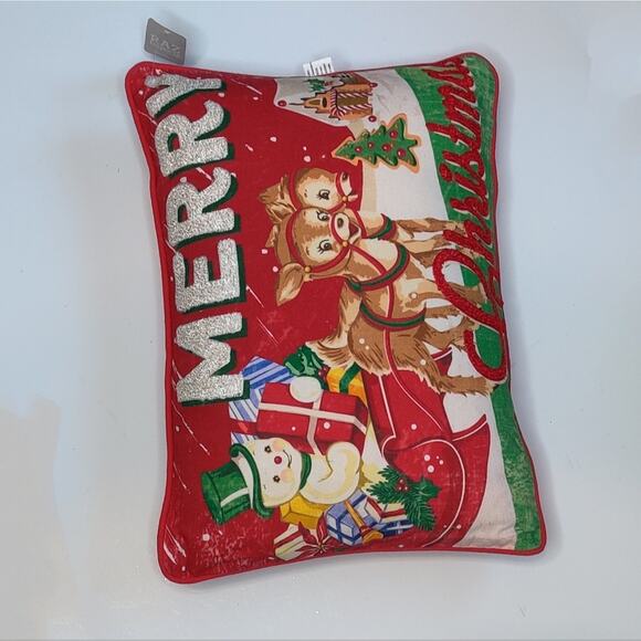 Raz‎ Imports Retro Christmas Pillow Frosty The Snowman Sleigh Reindeer - Picture 7 of 12